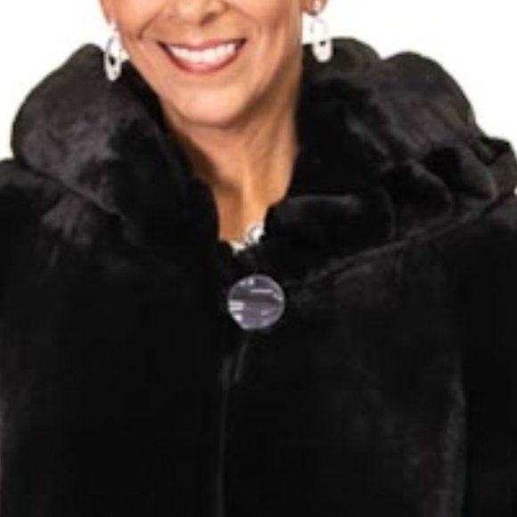 Nuage Full Length Black Faux Fur Sheared Beaver Hooded Coat : Size 1X / 18 - Picture 4 of 14
